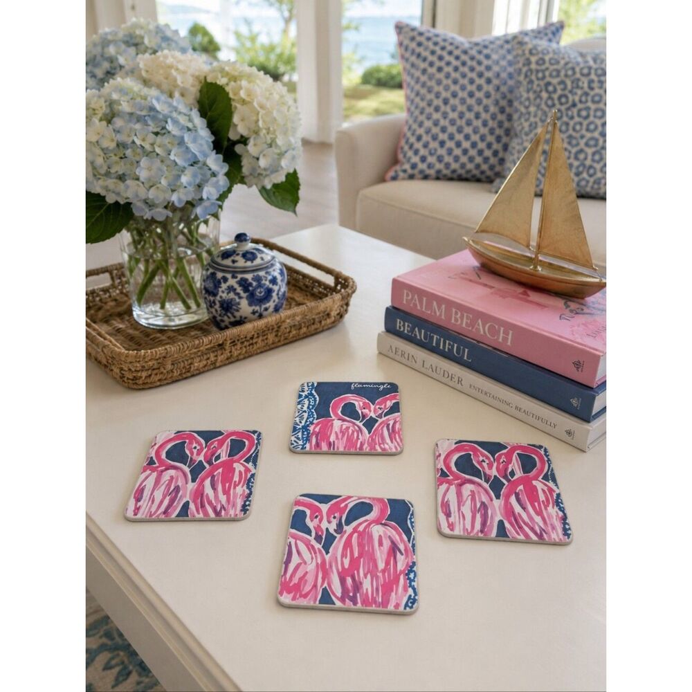 Set Of 4 Handmade Coasters Preppy Coastal Cottage Beachy Entertaining Hostess